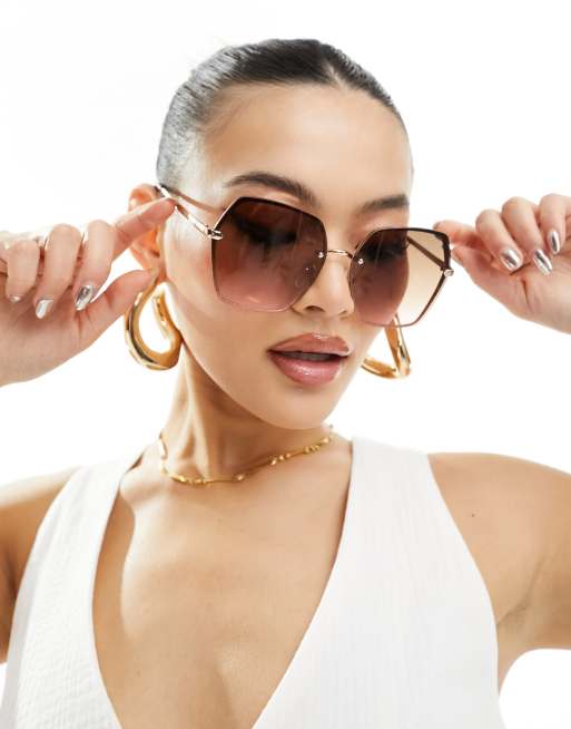 River Island – Jasnoróżowe okulary przeciwsłoneczne oversize bez oprawek