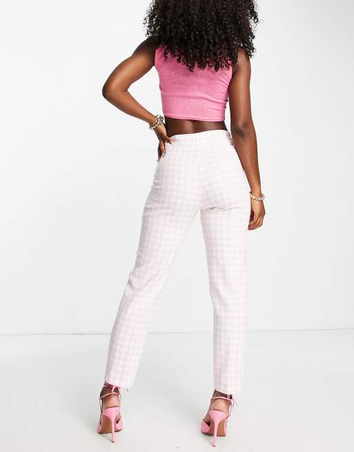 River Island – Jasnoróżowe spodnie cygaretki w kratkę vichy, 2 z 4