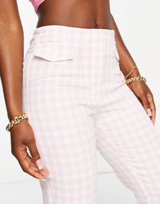 River Island – Jasnoróżowe spodnie cygaretki w kratkę vichy, 4 z 4