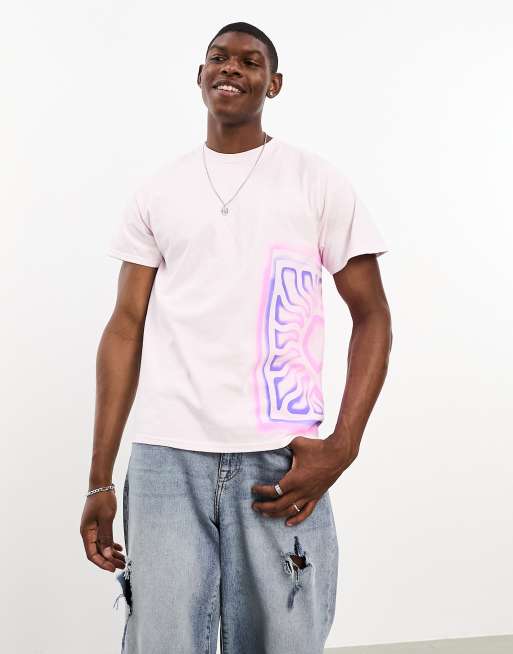 River Island – Jasnoróżowy T-shirt z grafiką ze słońcem  