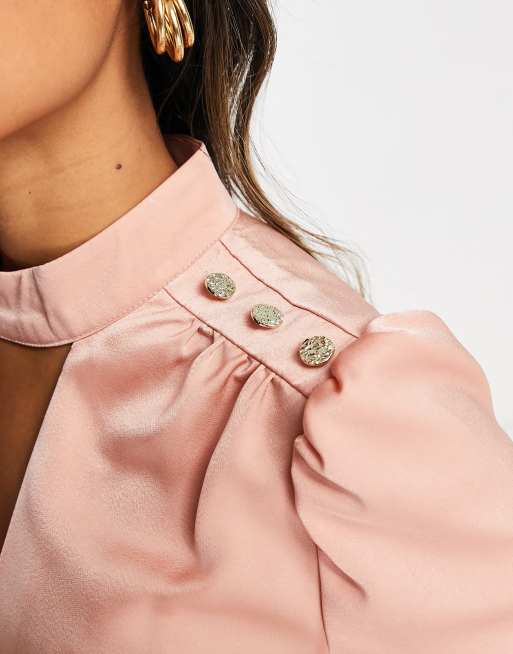 River Island – Jasnoróżowy top z golfem i ozdobnymi guzikami, 3 z 4
