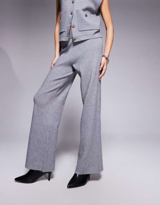 River Island – Jasnoszare dzianinowe spodnie z szerokimi nogawkami, 3 z 5