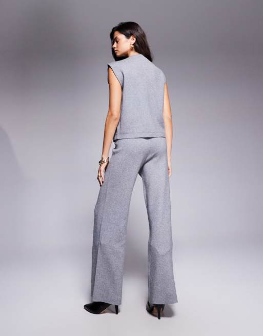 River Island – Jasnoszare dzianinowe spodnie z szerokimi nogawkami, 5 z 5