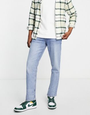 River Island straight jeans in light wash blue - ASOS Price Checker