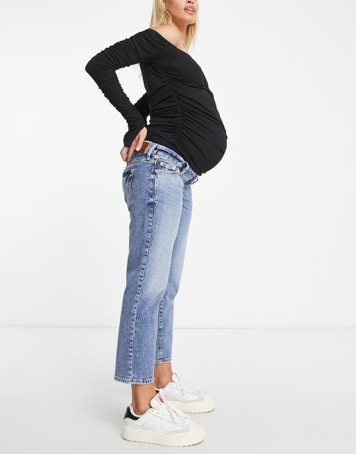 River Island Jean droit de grossesse avec bande recouvrant le ventre Bleu