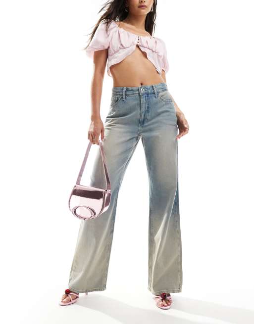 River Island - Jean droit décontracté effet dégradé - Bleu clair délavé