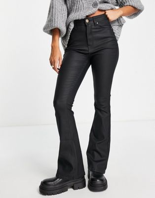 River Island high rise coated flare jean in black - ASOS Price Checker