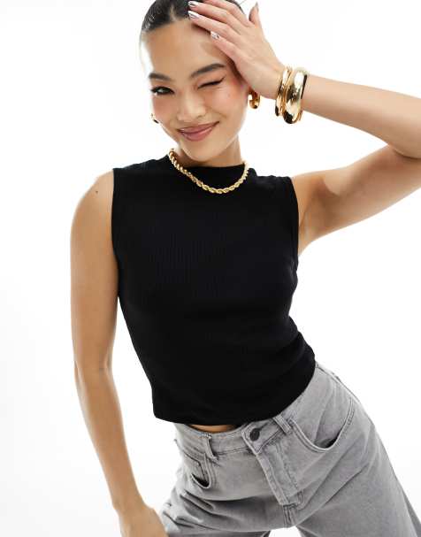 River Island - Jean Grazer - Top senza maniche nero a coste - view 1