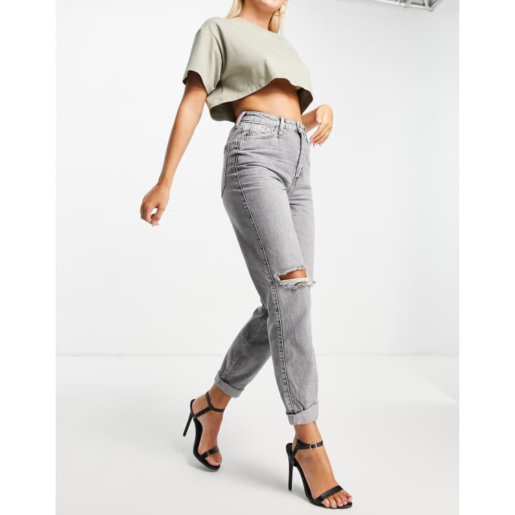 River Island Jean mom taille haute d chir Gris