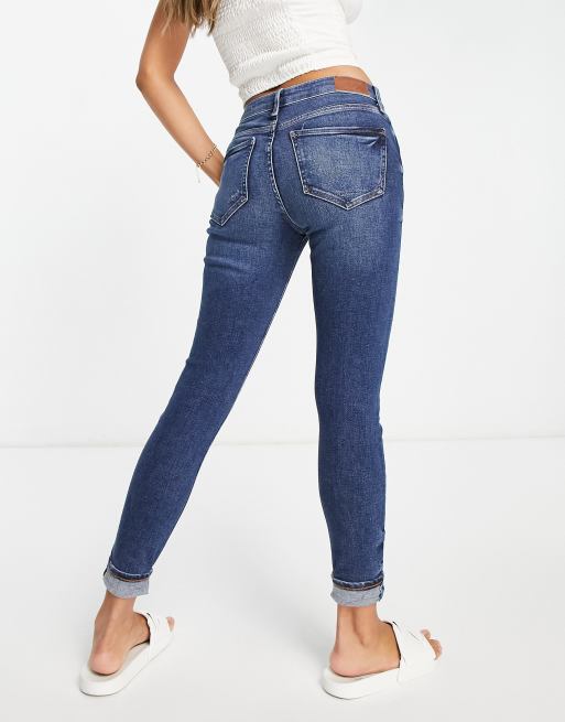 River Island - Jean skinny à revers et taille mi-haute - Bleu moyen, 2 de 4