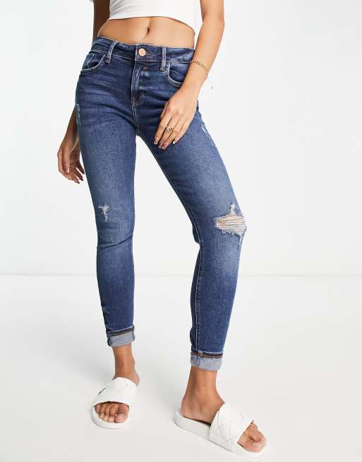 River Island - Jean skinny à revers et taille mi-haute - Bleu moyen, 4 de 4