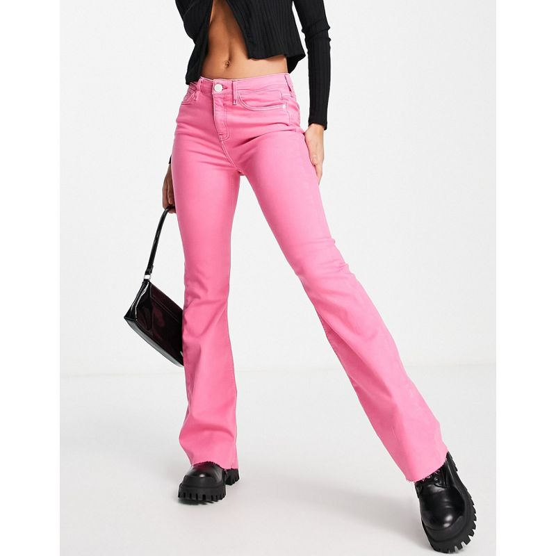 Ouqmx Donna River Island - Jeans a zampa a vita media rosa acceso con fondo grezzo