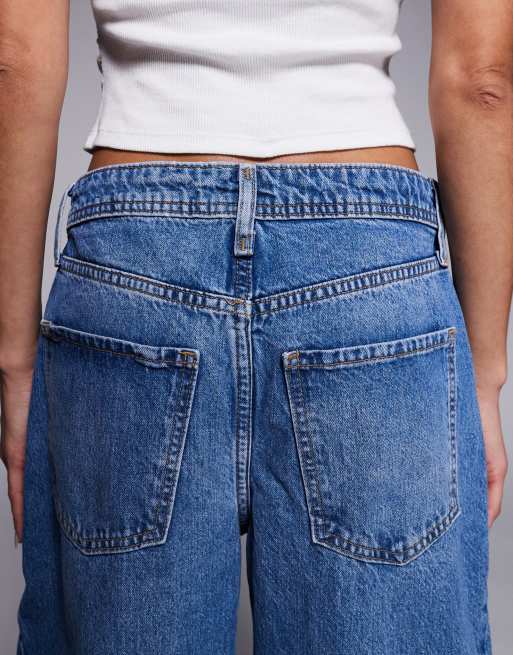 River Island - Jeans bombati color denim medio con cuciture a vista, 5 di 5