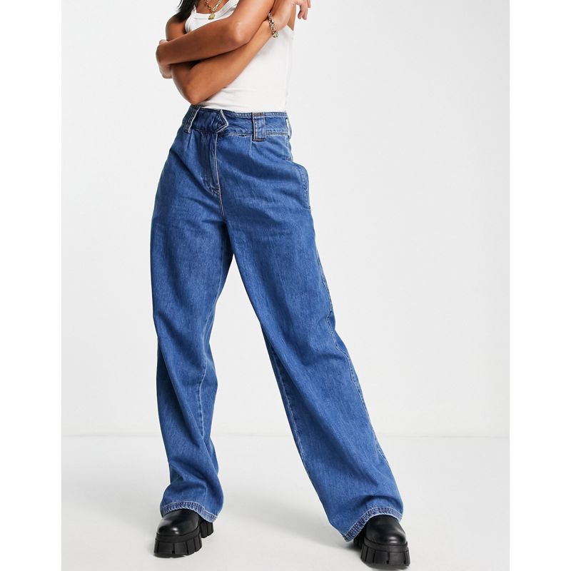 Jeans Donna River Island - Jeans con fondo ampio a vita alta blu medio