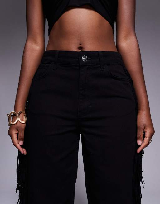 River Island Jeans dritti neri con frange ASOS