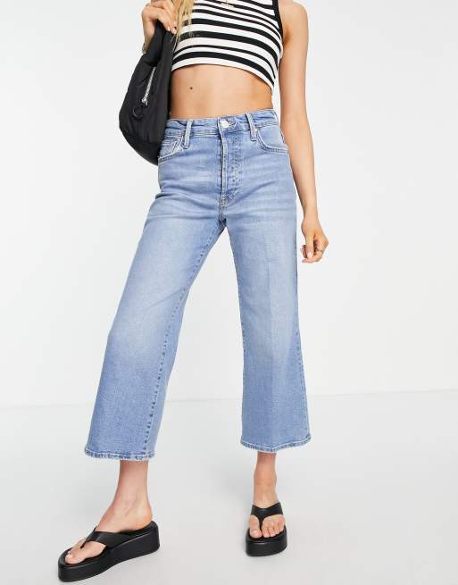 River Island - Jeans dritti taglio corto a vita alta azzurri