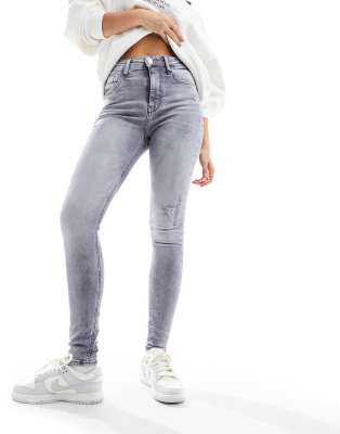 River Island - Jeans in Dunkelgrau mit hohem Bund