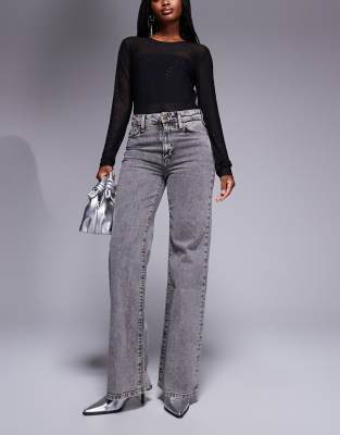 River Island - Jeans in Grau mit weitem Schnitt und abnehmbarem Gürtel