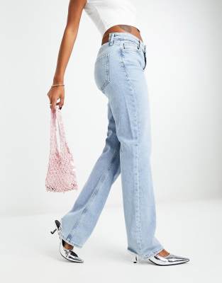 River Island - Jeans in Hellblau mit hohem Bund und Rissen