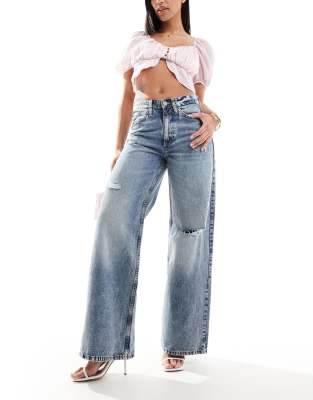 Jeans Strappati Larghi Da Ragazza - Pantaloni Cargo In Denim Vintage, Vita Elastica, Streetwear