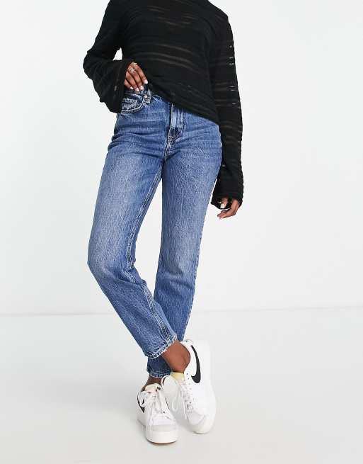 River Island - Jeans met rechte pijpen en hoge taille in medium blauw