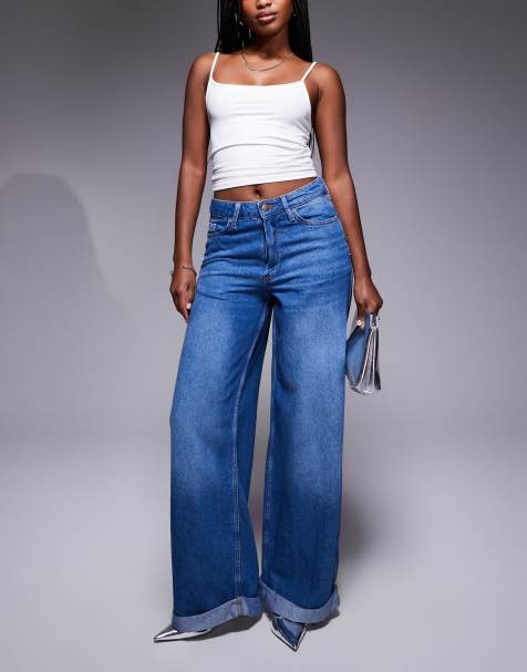 River Island - Jeans met super wijde pijpen en mid-wash in blauw - view 1