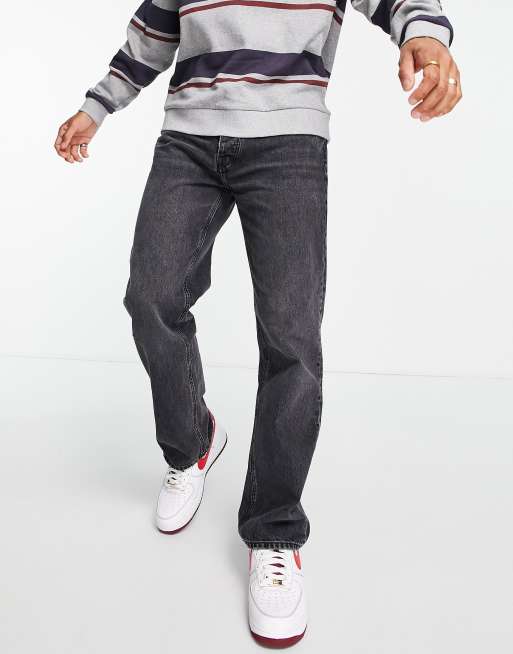 River Island – Jeans mit weitem Schnitt in verwaschenem Schwarz