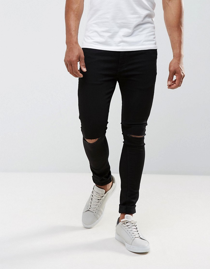 River Island - Jeans neri super skinny con strappi alle ginocchia-Nero