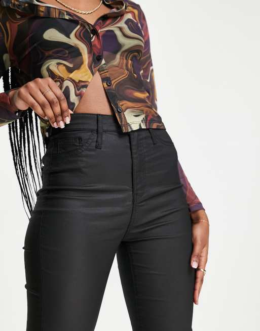 River Island - Jeans skinny vita alta spalmati, colore nero, 3 di 4