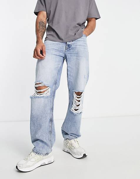 Jeans classici rigidi pallido con strappi Asos Uomo Abbigliamento Pantaloni e jeans Jeans Jeans affosulati 