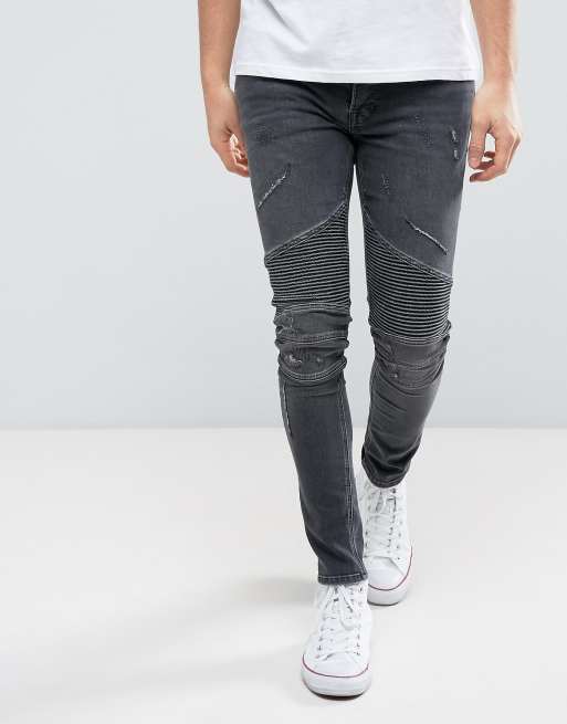 River Island - Jeans super skinny biker nero slavato