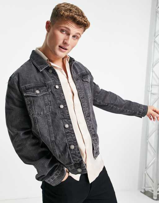 River Island – Jeansjacke in verwaschenem Schwarz