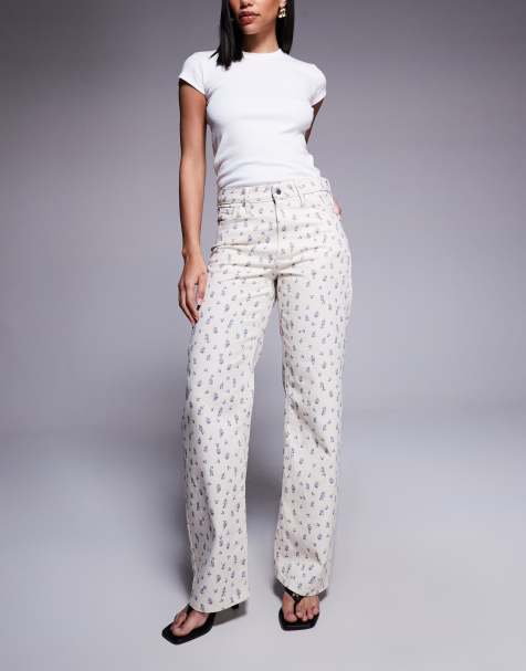 River Island ditsy floral relaxed straight jean in ecru
