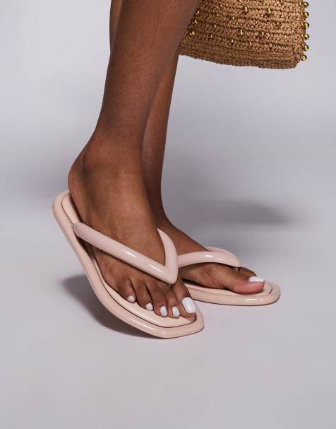 River Island jelly flip flop sandals in beige - view 1