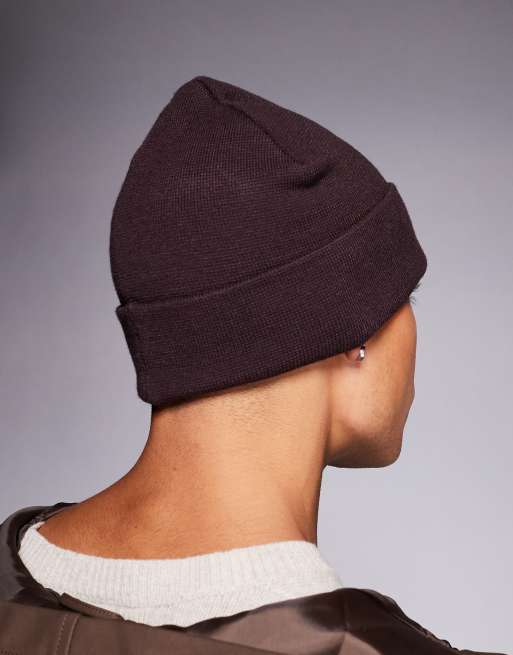 River Island jersey badge beanie in dark brown, 3 of 3