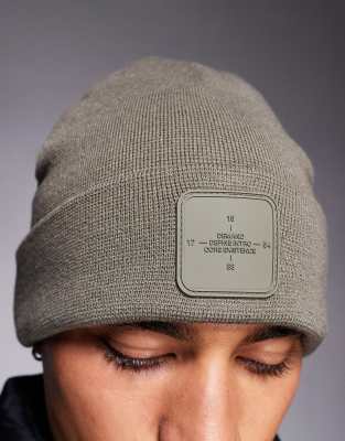 River Island Jersey Badge Beanie In Gray