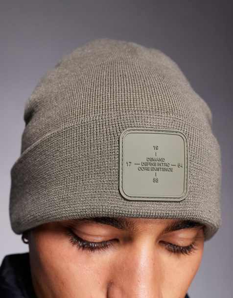 River Island jersey badge beanie in khaki - view 2