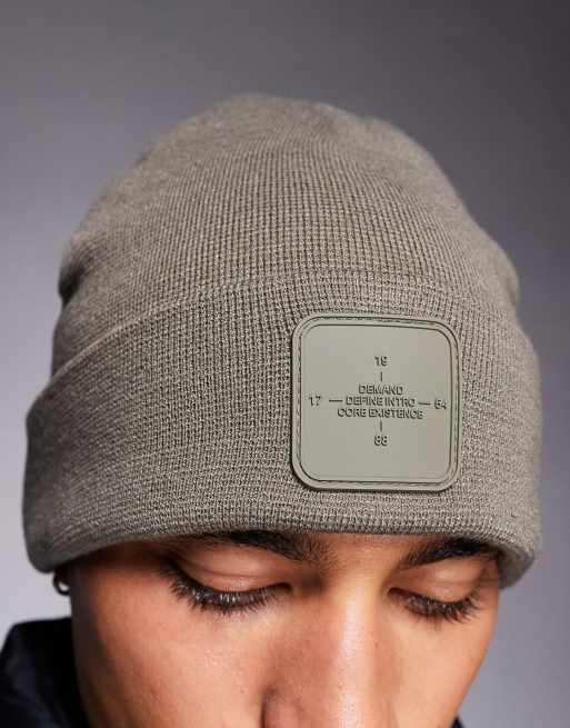 River Island jersey badge beanie in khaki, 2 of 3