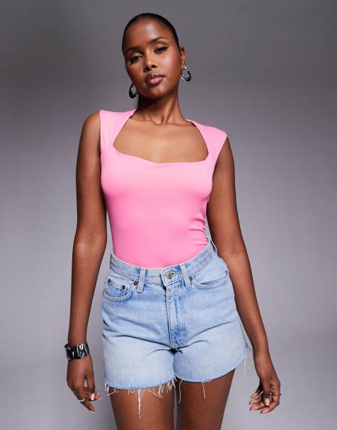 River Island - Jersey body met vierkante hals in roze - view 1