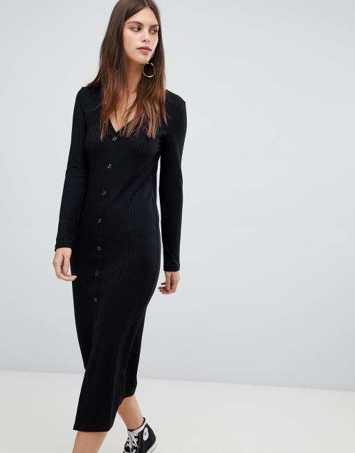 River Island jersey button down bodycon dress in black | ASOS