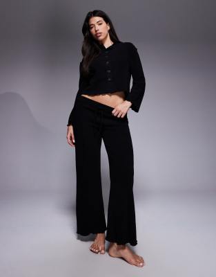 River Island Jersey Button Up Loungewear Set In Black