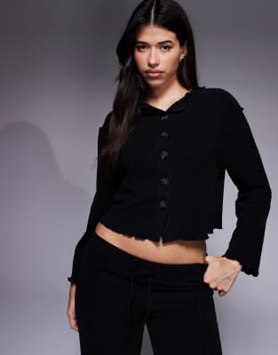 River Island Jersey Button Up Loungewear Set In Black