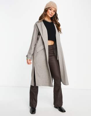 River Island jersey longline duster coat in grey - ASOS Price Checker