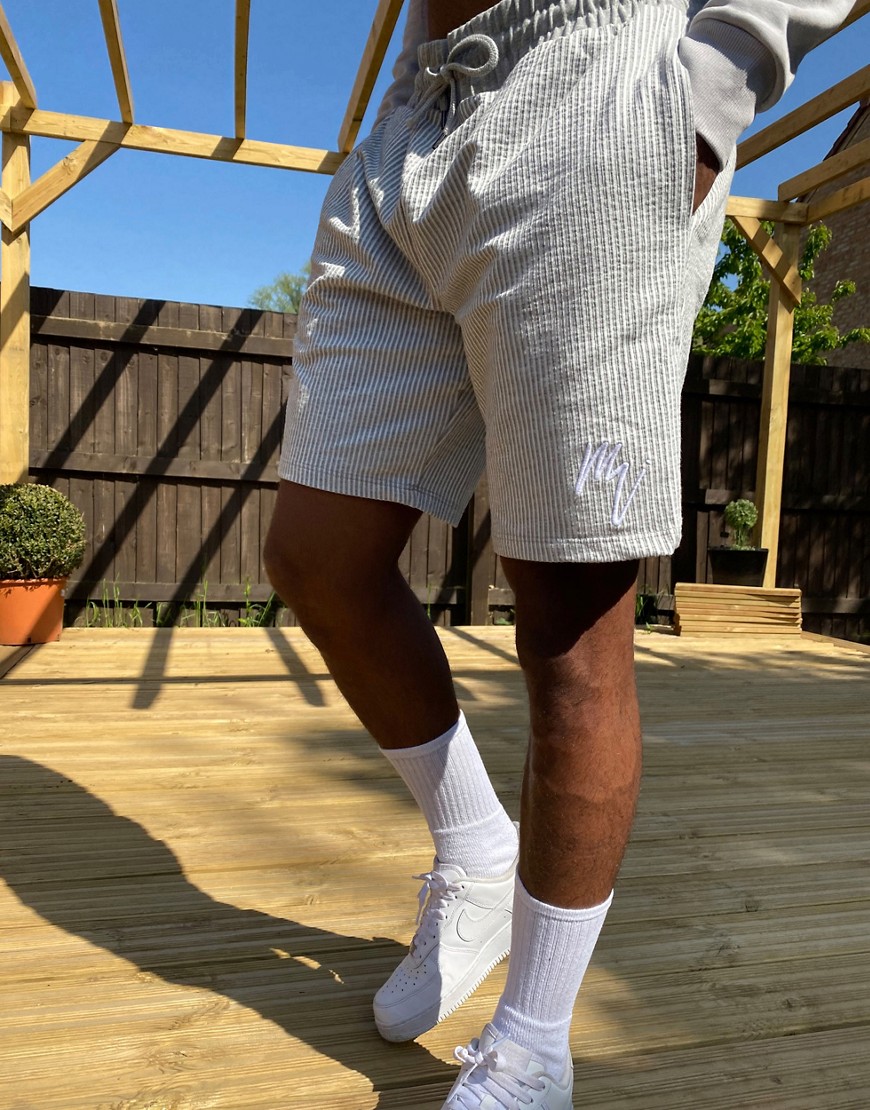 River Island jersey seersucker shorts in grey-Stone