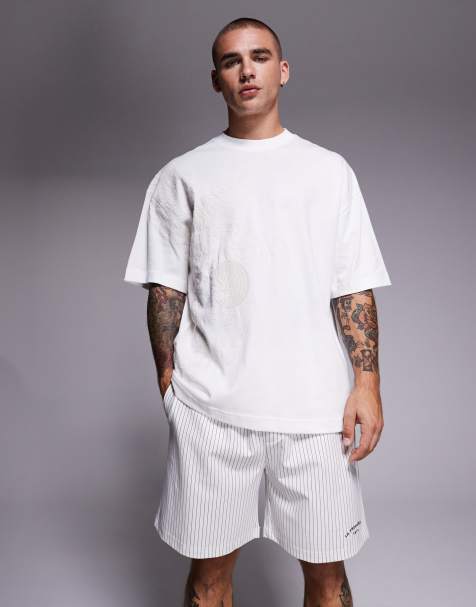River Island jersey shorts in cream stripes - view 1