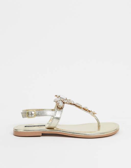 River Island jewel embellished thong sandal in gold