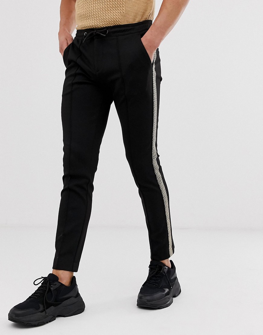 River Island joggers with monogram taping in black