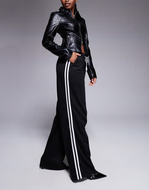 River Island - Joggingbroek met wijde pijpen en zijstreep in zwart - view 1