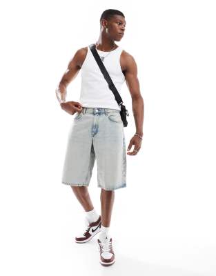 jorts in vintage wash blue