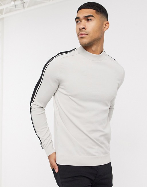 River Island jumper in stone with arm stripe